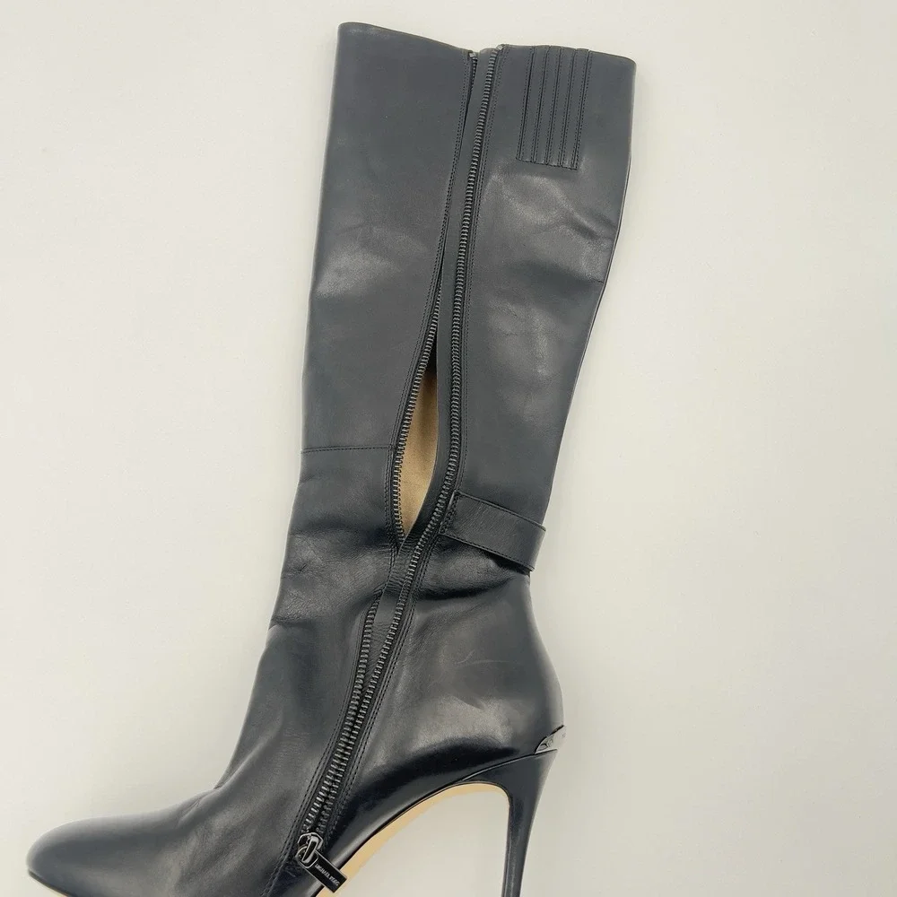 Michael Kors Black Leather Knee High Stiletto Boot Pointed Toe‎ Zipper 9.5M